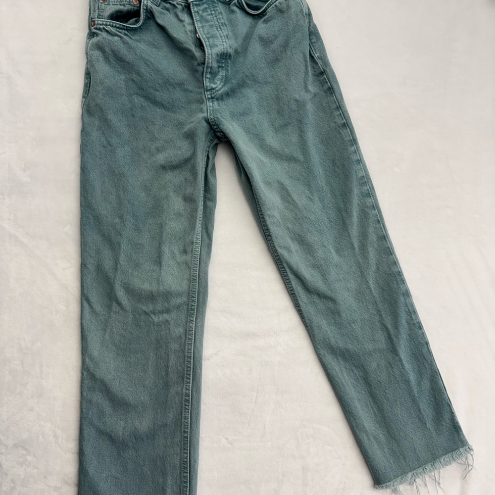 Zara Women 2 Straight Leg Jeans Light Wash Raw Hem Y2K Minimal Denim Faded 90s
